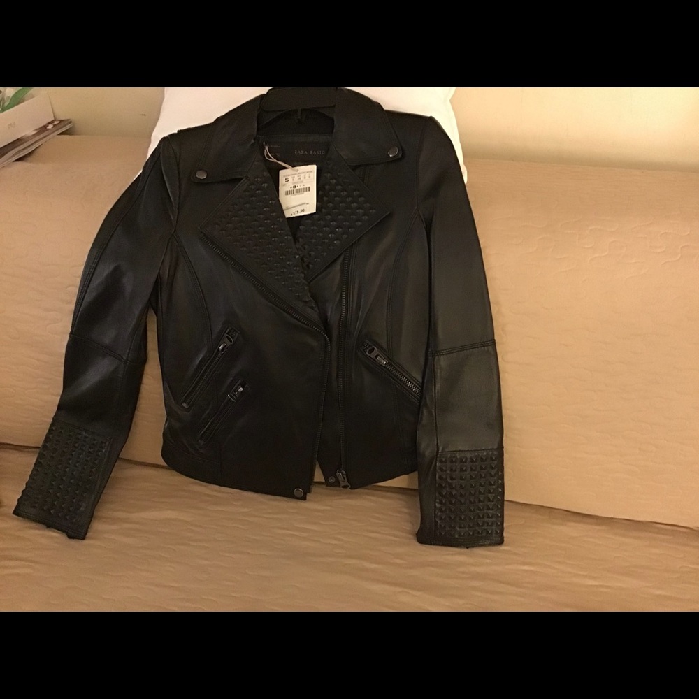 NWT ZARA BLACK LAMBSKIN LEATHER BIKER JACKET.